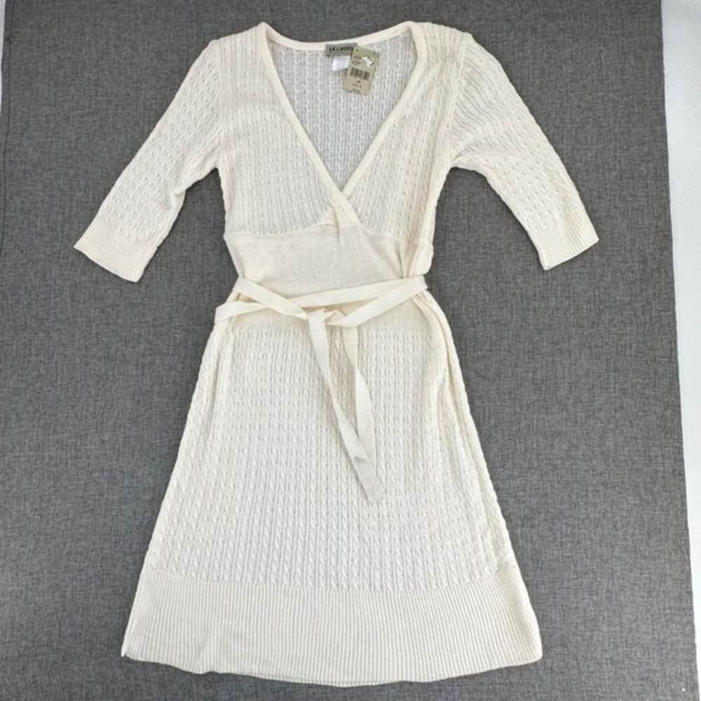 De Coded‎  Sweater Dress  Large Junior Acrylic Knit Made in USA Strap Belt Cream